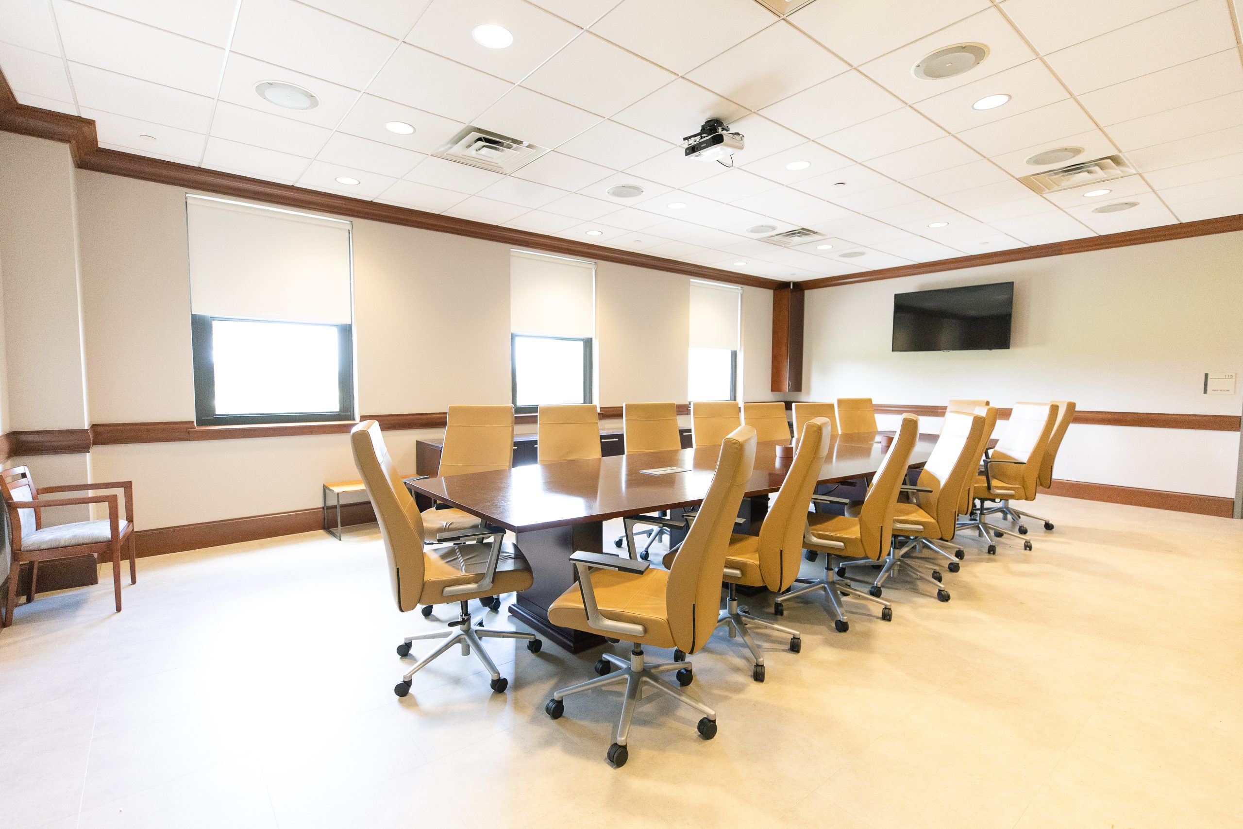 The conference room set for a meeting at The Clubhouse at Galloping Hill in Kenilworth, New Jersey